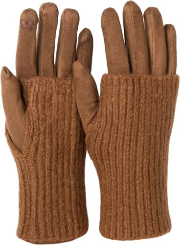 styleBREAKER Kuschelige Damen Touchscreen Handschuhe mit abnehmbaren Strickstulpen, warme Winterhandschuhe für eisige Tage 09010022, Farbe:Schokobraun