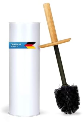 Toilettenbürste WC-Bürste Klobürste mit Bambus-Griff, Bürstenständer & Hygienischen Spritzschutz; Klo-Bürste auswechselbar
