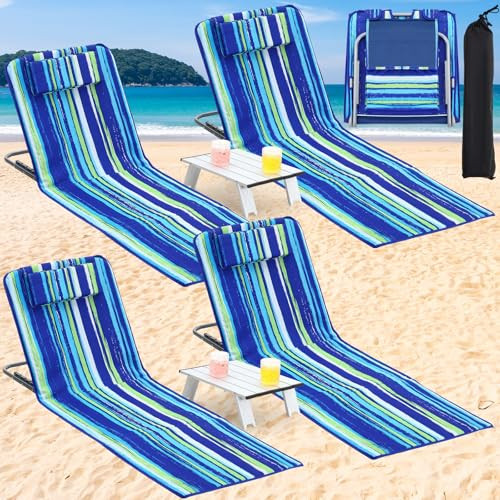 Beeveer Strandliegestuhl für Erwachsene, mit 2 Beistelltischen, faltbarer Strandstuhl, verstellbar, leicht, Liegestuhl, tragbarer Strandstuhl zum Sonnenbaden, Bräunen, Rasen, Terrasse, Picknick,