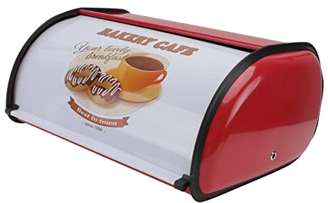 Zerodeko 1pc Box Bread Box Breadbox Dish Drying Rack Toast Bin Roll- Top Bread Bin Sandwich Bread Containers for Food Bread Keeper Small Bread Bin Wrought Iron Red Vintage