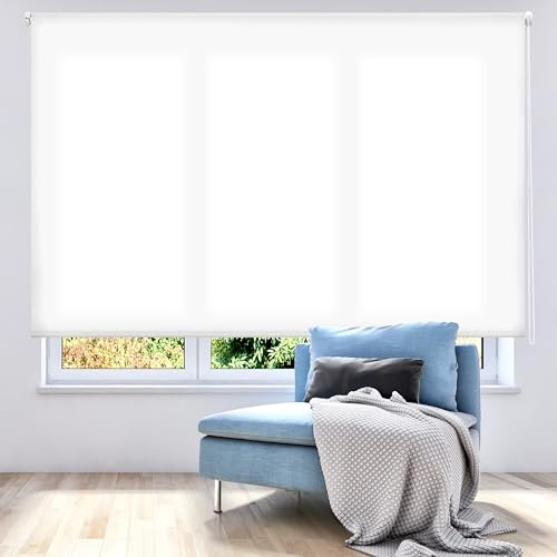 ECOMMERC3 | Glattes, durchscheinendes Rollo 140x175 Breite x Höhe - Rollo Stoffmaß 137x170- Einfache Rollo - Installation an Wand oder Decke - Rollo Gebrochenes Weiß