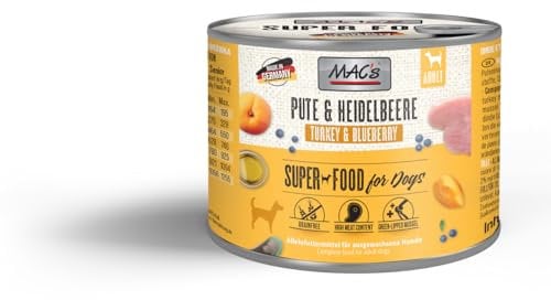 Mac's Dog Super Premium Nassfutter für Hunde, 6 x 200 g (Vogel und Blaubeeren)