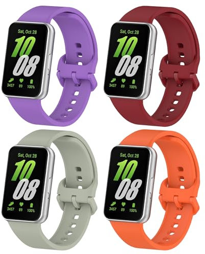 KUTEWEU Cinturino Compatibile con Samsung Galaxy Fit 3 [SM-R390] Watchband, Cinturini di Ricambio in Silicone Sport per Samsung Galaxy Fit 3 Smartwatch (Viola+Rosso+Verde+Arancione)