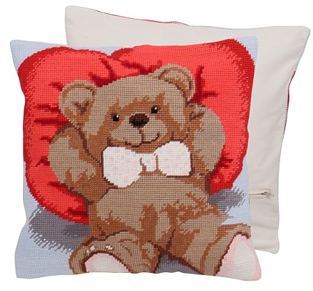 Trimits Halbstich-Kreuzstich-Kissen-Set, inklusive Kissenrückseite, vorgedruckter Leinwand, Garn und Nadel, 40 x 40 cm (15,75 x 15,75 Zoll), Ted