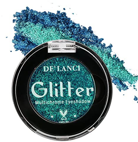 Grüner Glitter Lidschatten, Hochpigmentierter Duochrome Lidschatten, Intensive Farbverschiebung Multichrome Grüner Lidschatten für blaugrüne Augen, Wasserdichter Schimmer Lidschatten,2E