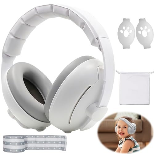 Dhqkqg Casque Anti Bruit Bébé, Casque Antibruit Bébé, Casque Anti-Bruit pour Bébé, Casque Anti Bruit Nourrisson, Confortable Et Réglable, pour Bébé pour Le Sommeil Voyages (Blanc)
