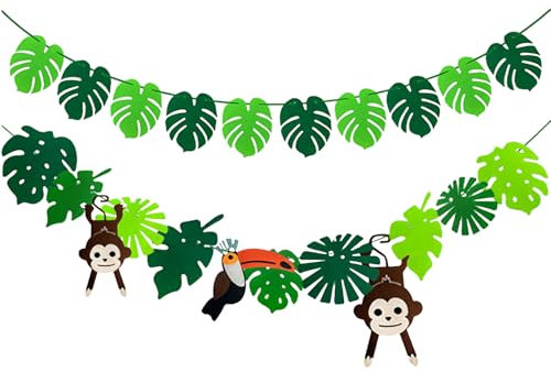 Zfseyuh 2 Stück Tropische Blätter-Banner Hawaii Party Deko Grün Dschungel Girlande aus Felt Palmenblätter Deko für Hawaii-Party Gartenparty Geburtstag Sommerparty