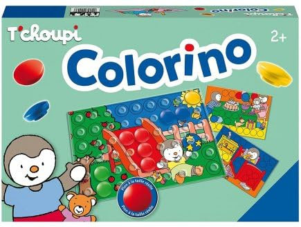 Jeu éducatif pour colorino Le Jeu des Couleurs : 4 scènes de tchoupi + 31 pions Colores, 1 Grille - 2 Ans et Plus - Set Jeu Enfant + Une Carte Tigre