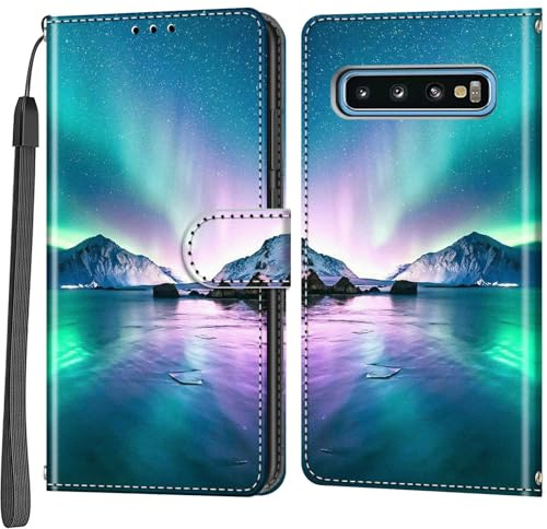 Handyhülle für Samsung Galaxy S10 Hülle, Ozean Aurora | Magnetische, Stoßfeste Faltbar Klapphülle, Standfunktion, Kartenfächern, Geldbeutel, PU Lederhülle, Handytasche
