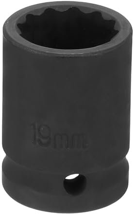 sourcing map 12-Point Impact Socket 1/2 Inch Drive 19mm Metric Cr-V Shallow Impact Socket Nut Driver Wrench for Auto Repair