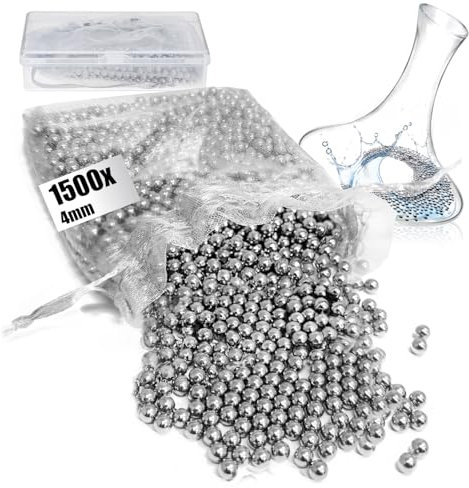 COM-FOUR® 1500x billes de nettoyage en acier inoxydable avec boîte – billes de nettoyage pour bouteilles, carafes à vin, pichets à vide et tasses thermos (1 pièce (1500 4 mm))
