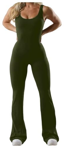 DUHENWU Damen Jumpsuit Flared Eng Scrunch Butt Bodysuit Lang Yoga Ärmellos Overall Sport Rückenfrei Einteiler Ganzkörperanzug Sexy Bootcut Playsuits Gym Workout Bodycon Stretch Sport Romper