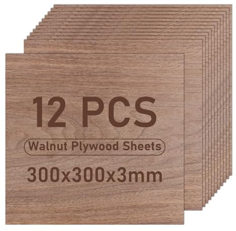 LOLYSIC 12 fogli di compensato di noce, 300 x 300 x 3 mm, non finiti, per incisione laser, modellismo, artigianato fai da te, progetti di combustione del legno CNC