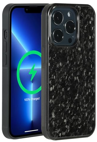 Molzar Grip Series for iPhone 13 Pro Case with Real Forged Carbon Fiber, Built-in Magnet Ring for Magnetic Mount, Compatible with MagSafe Chargers and Accessories, Glossy Black/Forged