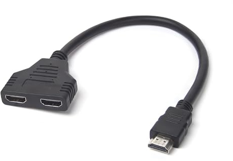 ShigKeu HDMI Splitter 1x2 with 22cm Cable Black Adapter for Dual Monitor Setup for home entertainment like gaming consoles and office presentations with laptops and projectors