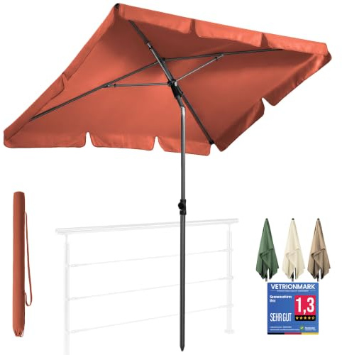 4smile Sonnenschirm Balkon 200 × 125 cm, Orange | Sonnenschirm rechteckig mit UPF 50+, 45° knickbar & höhenverstellbar, Balkonschirm inkl. Sonnenschirmhülle