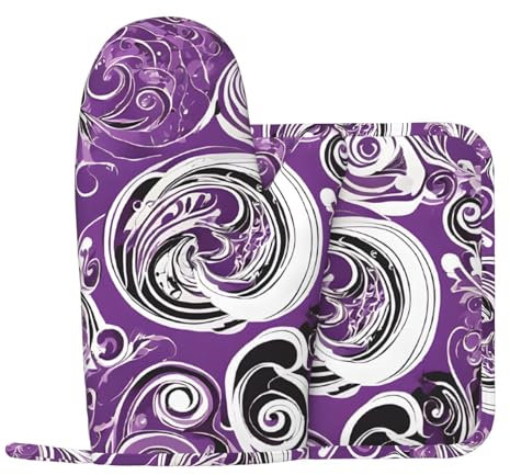 (Inspiré de la sorcière de mer) Ensemble de gants de cuisine et maniques résistants à la chaleur – Poignée en silicone antidérapante pour griller, barbecue (2 pièces)