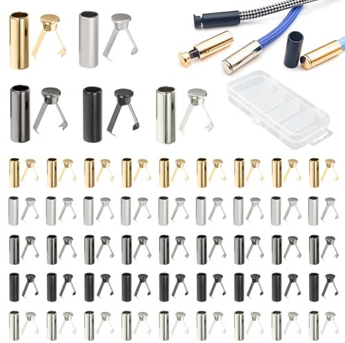 AIDUCHO 5 Farben Kordelenden Metall, 50 Stück Kordelstopper, Qualitätslegierungen Rope Laces Kordelstopper, Kordel Endstück Metall für Hoodie Hosen Sportwear Schnürsenkel Tasche DIY Seile