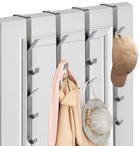 Sauntere Türhaken 4x5 Set mit Garderobenhaken & Handtuchhalter Tür – Kleiderhaken Tür aus Edelstahl als platzsparende Türgarderobe für Bad/Küche/Schlafzimmer – Grau Türhaken zum Einhängen