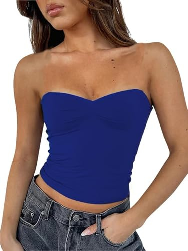 FOFAINWE Haut tubulaire sexy sans bretelles pour femme - Dos nu - Bandeau sans manches - Basique - Pour sortir - Débardeur d'été