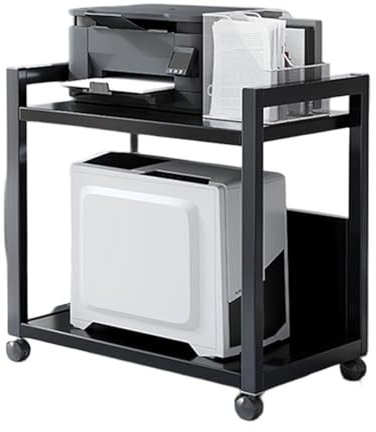 Laohucai Mobiler Druckertisch mit 2 Ebenen, Industrieller Druckerständer mit Feststellrädern, 20 x11,8 x23,6 Druckerwagen, Laserdrucker-Kopierständer für Büro, Wohnzimmer(Black)