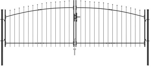 vidaXL Puerta de jardín con parte de arriba en forma de lanza, doble batiente, gris 4 x 1m | Hecha de acero, es moderna, duradera y resistente a la intemperie, ideal para exteriores, terrazas, brind