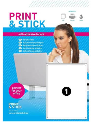 Universal Etiketten 210 x 297mm Bedruckbar Selbstklebend auf DIN A4 Bogen (Bogen mit umlaufendem Rand) 10 Blatt
