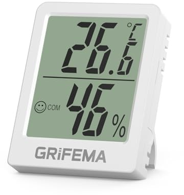 GRIFEMA GA2902 Mini Termometro Digitale Interno Igrometro, Piccolo Digitale Misuratore di Umidità, Adatto per Serre, Vivai, Cantine, Termometro per Rettile, Bianco