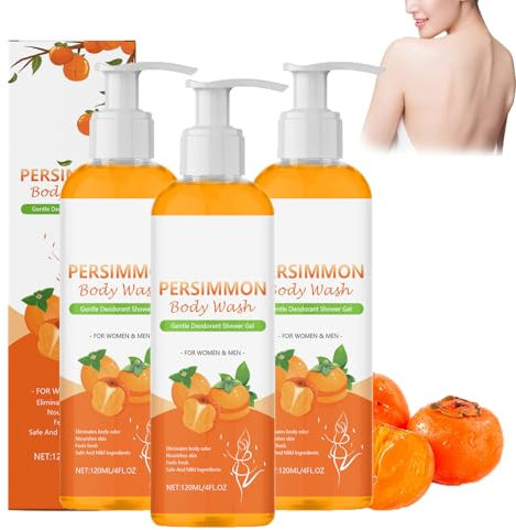 Detergente per il corpo di cachi da 120 ml - Gel doccia cachi per il controllo dell'odore corporeo, lavaggio corpo per donne, naturale per il corpo Wa/sh vo/or rimozione dell'odore forte (3 pezzi)
