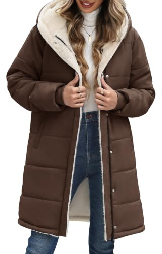 Vancavoo Wintermantel Damen Winterjacke Gefütterte Steppmantel Winterparka | Mittellang Steppjacke mit Kapuze, Winter Warm Mäntel Parka, Reißverschluss, Druckknöpfen und 2 Seitentaschen