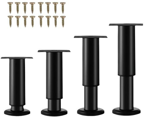 XHMAXE Adjustable Furniture Legs 4 Pack 8-12 cm Black Metal | Heavy-Duty Replacement Legs with Screws for Sagging Bed Frames, Sofas, Chairs, Tables and Cabinets