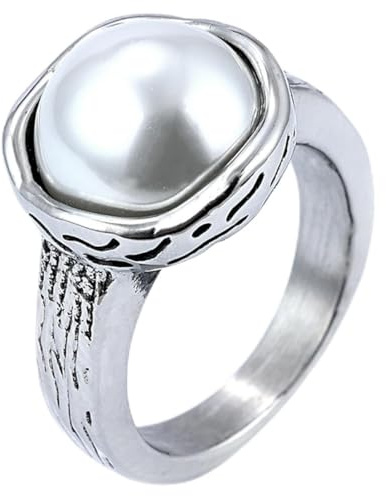 fycouyee Einfacher Perlenring Edelstahl Schmuck