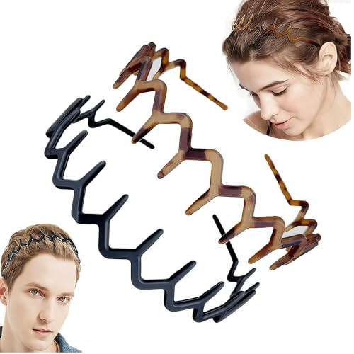 Xanthelle Haarreifen Damen, 3 Stück Zickzack Haarreif mit Zacken, Zigzag Headband für Frauen & Männer, Klassischer Wavy Hair Band, Haarschmuck