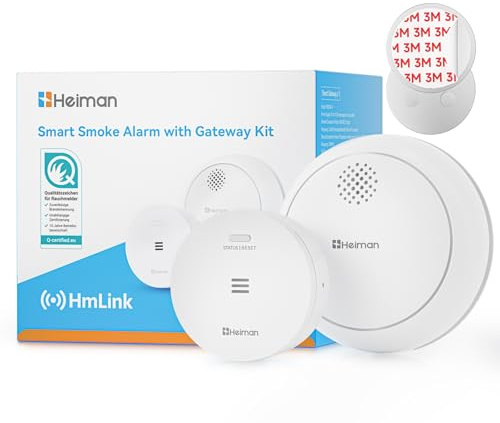Heiman Rilevatore di Fumo Smart con Gateway e Controllo tramite App, Batteria 10 Anni, Q-Label e EN 14604, Rilevatore di Fumo Wireless Interconnesso con Supporto Magnetico, Allarme Fumo Smart Home