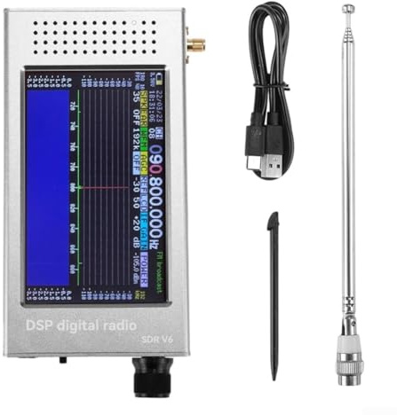 HEIBTENY - Récepteur V6 à ondes courtes 100 kHz-149 MHz, écran tactile IPS de 4,3 pour démodulation avec batterie de 3000 mAh, scanner d'aviation en alliage d'aluminium pour amateur (noir)(noir (blac