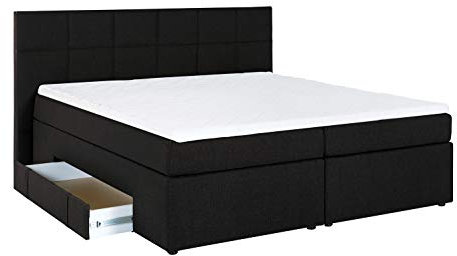 Doluna Boxspringbett Andybur mit Bettkasten Schwarz 180x200 cm H2/H3 inkl. Visco-Topper, 7-Zonen Taschenfederkern-Matratze