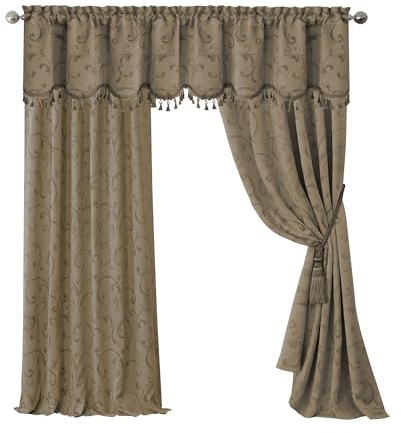 Elrene Home Fashions Mia Jacquard Scroll Blackout Window Curtain, 52 x 95 (1 Panel), Taupe