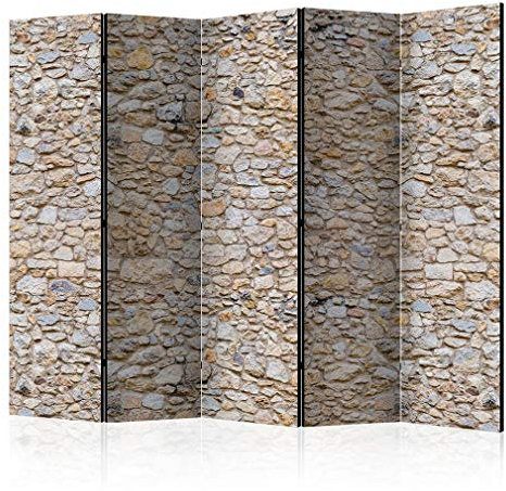 decomonkey Paravent Raumteiler Innen Stein 225x172 cm 5 Teilig Einseitig Room Divider Wall Raumteiler Stehend Trennwand Sichtschutz Spanische Wand Sichtschutzwand Wohnzimmer Holz Natur Mauer