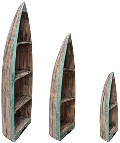 Oriental Galerie Regal Holzregal Badezimmerschrank Badregal Schrank Boot ca. 190 cm Höhe Indonesien Natur Holz Albesia Braun Grün Nr. 6