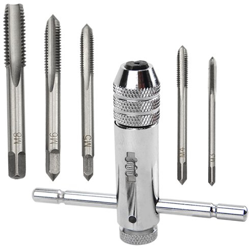 BGTXINGI Clé de fixation robinet à cliquet manuel réglable en t bothway réversible et robinet à pédale métrique 5pcs m3 - M8 accessoires pour taraudage manuel
