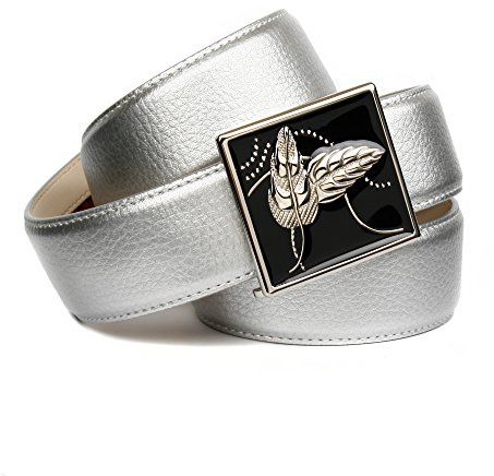 Anthoni Crown Damen Taillengürtel Hüftgürtel, in Silber, Automatik silberfarbene Schnalle, floral Blätter, für Hosenanzug, Jeans, Sommer Outfits, besondere Anlässe, 4 cm breit, kürzbar, Modell B1LTS
