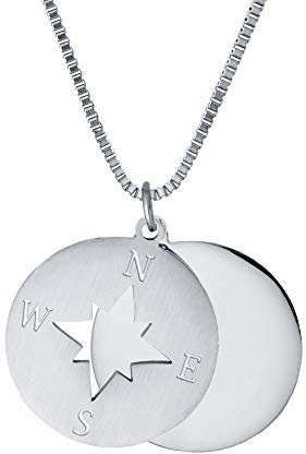 Gravado Collier avec 2 Pendentifs Rose des Vents - Argent - Maille Forçat - Fermoir Mousqueton - Taille Ajustable 50 à 55 CM