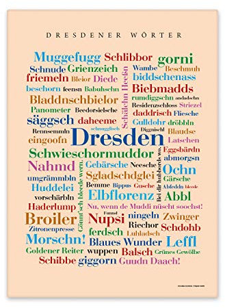 Leinwand Dresdener Wörter, Tagcloud mit Mundart aus Dresden. Eine originelle Wanddekoration und schöne Geschenkidee - Keilrahmen 20x30 cm