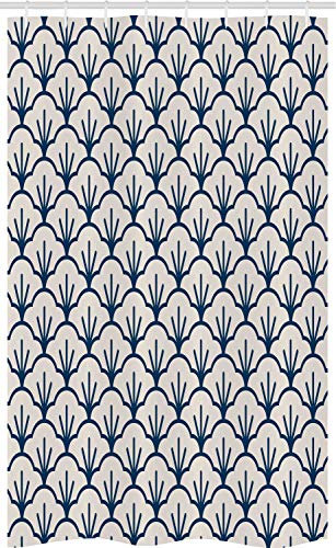 ABAKUHAUS Art Deco Schmaler Duschvorhang, Abstrakt Baumwolle Wolken, Badezimmer Deko Set aus Stoff mit Haken, 120 x 180 cm, Dark Blue Creme