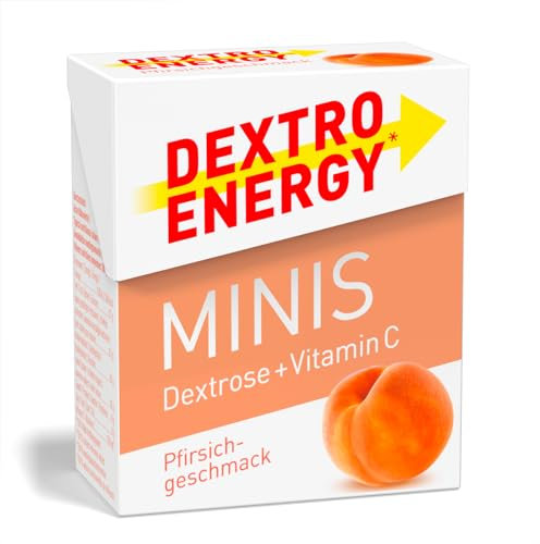 DEXTRO ENERGY MINIS PFIRSICH + VITAMIN C - 50g (1 Stück) - Traubenzucker für schnelle Kohlenhydrate und Vitamin C für das Immunsystem, ideal zu portionieren