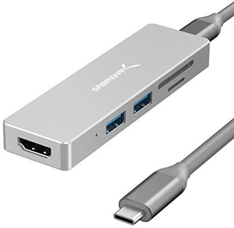 SABRENT USB C Adapter, USB C 3.2 Gen1 hub, USB verteiler mehrfach 5 in 1 USB C Docking Station mit 4K HDMI, 2 USB 3.0, SD/Micro SD Kartenleser, für PS5, PC, USB Stick, MacBook (HB-HUCR)