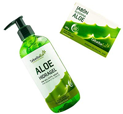 Tabaibaloe Gel Aloe + Seife Hände Hidragel Feuchtigkeitsgel mit Aloe Vera 300 ml und Glycerinseife mit Aloe Vera 125 g Tabaibaloe