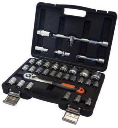 Valigetta professionale con serie di chiavi a cricchetto con bussole 1/2, prolunghe, snodo cardanico, assortimento di 32 pezzi - FI 20 0027 echoENG