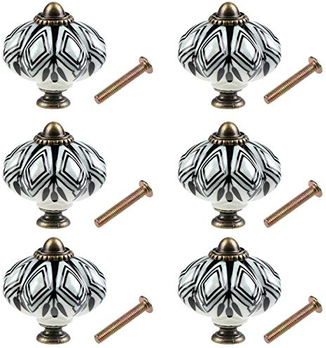AusseL 6PCS Ceramic Cabinet Knobs, Vintage Drawer Pulls, Antique Pumpkin Kitchen Cupboard Handles, Round Furniture Door Hardware