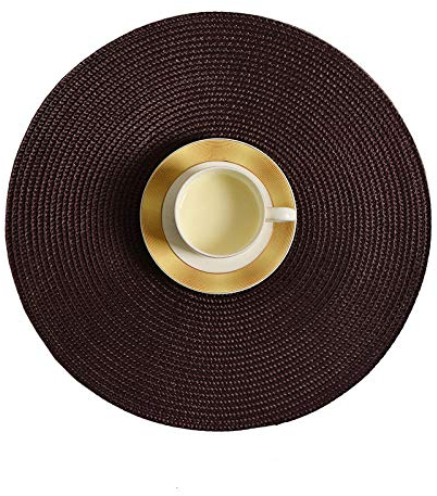 Tovaglietta Rotondo 4 Pezzi di Isolamento Termico Circolare Intrecciato, Antiscottatura, Antiscivolo, Lavabile E Stirabile Diametro 38-Marrone Scuro Φ38 (4 Pezzi)